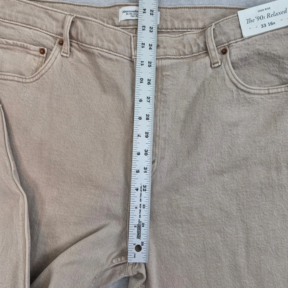 NWT 33 16R Abercrombie The 90s Relaxed High Rise Jeans Tan Khaki Denim Plus